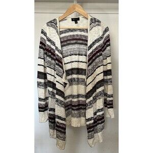 AB Studio Women's Red, Gray, Black & White Open Front Cardigan Knit 100% Acrylic